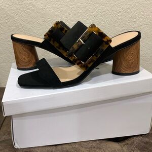 Black suede 2” slip on heels